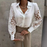 Spring / Summer 2023 Hot Selling Ladies Pure Color Lace Splicing Shirt-Outfit