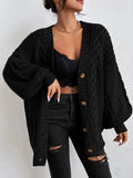 Fongt V-Neck Solid-Colored Open-Shirt Autumn And Winter Lazy Lantern Sleeve Loose Single-Caught Sweater Coat Woman