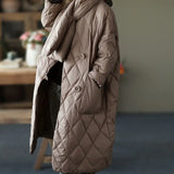 2022 Winter Women's Down Jacket With A Scarf Quilted Padded Coats Female Long Puffer Jacket Warm Parka Ladies