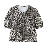 Fongt 2025 New Women's Leopard Print Short-Sleeved Shirt