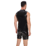 Fongt Men's Mirror PU Bright Leather Vest Slim Leisure Waterproof Sleeveless Leather Vest Size Accurate-Outfit