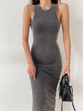 Fongt Rib-Dress Dress Body-Body-Skinny Vest Sleeveless One-Step Skirt Babes