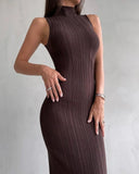 Fongt New Women's High-Collar Knit Dress Sexy Medium-Long French Lint Fashion Dress