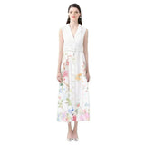 Fongt Women's Dress 2025 Holiday Style Suit Collar Sleeveless Lace Floral Print Long Dress
