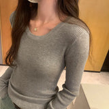 Round Collar Slim Long-Sleeved T-Shirt Girls Autumn And Winter New Beautiful Ins Knitted Blouse-Outfit