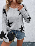 Fongt And Winter Loose Round Collar Star Pattern Knitted Long-Sleeved Sweater