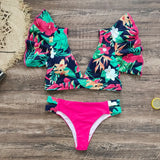 2025 New Sexy Brazilian Bikini Wrinkle Split Body Swimsuit Women Print Lotus