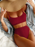 Solid Yellow Bikini 2021 Mujer Women High Cut Pleate Two Piece Swimsuit Beach Bathing Suit High Waist Swimwear