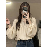 Elegant Blouses Women Vintage Puff Long Sleeve Shirts Student Korean Retro Office Lady Basic Solid Loose Casual Chic Tops-Outfit