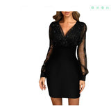 Fongt Mesh V-Necked Squint Dress Sexy Dress Autumn And Winter Elegant Tight