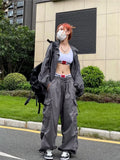Y2K Parachute Pants Women Hippie Streetwear Oversize Pockets Cargo Trousers Harajuku Techwear Wide Pantalones