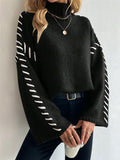 Fongt Casual Loose Knitted Sweater 2025 New High-Necked Color Design For Women