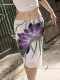 Fongt Wind Lotus Leaf Print High-Waisted Ass Slimy Skirt Timea Net Yarn