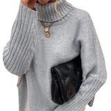 Fongt And Winter New Loose Solid Color High-Collar Bat Sleeve Knitted Sweater