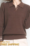 Turn-Down Collar Winter Knitted Sweater Casual Pullovers Women Long Sleeve Tops Female Jumpers Sweaters Womens
