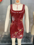 Fongt Women's New Sexy 3D Print Open Dress