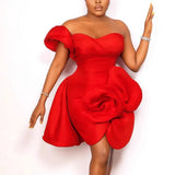 Fongt Design Sexy Bosom Dress Asymmetric Three-Dimensional Flower Party Dinner Dress Dress Dress