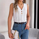 Shooting 2025 Spring And Summer Button V-Neck Emptiness Sleeveless Top Holiday Knitwear Women's