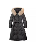 High-End Fox Big Fur Collar Down Jacket Women's Long Style 2024 Winter Knee Bundle Waist Show Thin White Duck Down Fashion Coat-Outfit