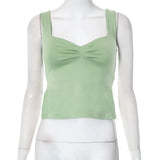 Square Collar Tank Women Slim Split Crop Tops Chic Backless Sleeveless Casual Camis Summer 2023 Y2K Double Layer-Outfit
