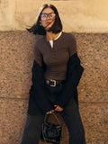 Buttoned Long Sleeve Solid Top-Outfit