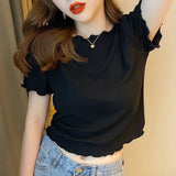 Women Summer Students Solid Tender Casual All-match Girlish Elegant Fashion Slim Korean Style Sweet Футболка