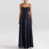 Fongt Summer New Women's Sexy Sling Chiffon Temperament Show Back Evening Dress Dress