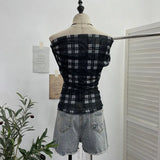 Fongt Lattice One-Word T-Shirt T-Shirt Irregularly Printed Sleeveless Top 8023