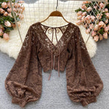 Fongt With Thin Short Perspective Creek Lace Jersey Autumn Dress New Korean Version Of The T-Shirt T-Shirt On The Women