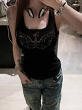 New Mesh Patchwork Tank Top Summer Sleeveless Tops Mujer Y2k E-Girl Slim Fit Diamond White Vest for Women-Outfit