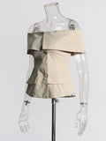 Fongt Socialite Light Ripe Wind Autumn 2024 New One-Line Collar Open Shoulder Splicing Design Slim Suit Jacket-Outfit