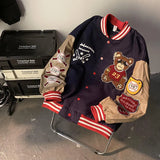 Bear Embroidered Baseball Jacket Coat Uniform Men Women Tide Ins Jacket Top Spring Loose Couple Street Bomber Jackets
