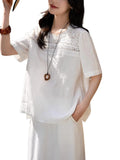 Fongt Dream Floating Heavy Industry Lace + Loose Short-Sleeved Collar Shirt Women's Top 25 Summer New Solid Loose Leisure Wind