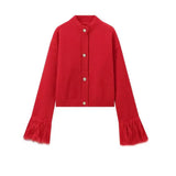 Fongt Women's INS Burst Cuff Hair Spliced Cardigan Commuter Sweater Jacket Knitted Shirt