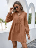 Vintage Front Button Ruffled A-line Dress Lantern Sleeve Deep V neck Solid High Street Mini Dress 2021 Autumn New