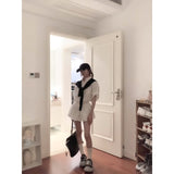 Fongt White Polo Collar Long-Sleeved Shirt Top Spring High Waist Half-Dress Temperament Two-Set