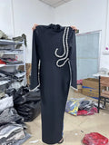 Elegant Bandage Dress Star With The Same Nail-Drilled Stage Party Round-Necked Ass Dress
