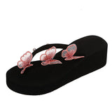 Butterfly Flip-Flops Thick Bottom Slope With One Word With Pearl Large Size Beach Cool