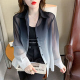 Fongt Summer New French Temperament Slightly Transdient Tie Dye Slim Thin Sunscreen Loose Shirt Coat Top