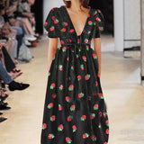 Fongt Dress French Strawberry Two-Color Sequin Dress Net Yarn Folded Dress