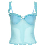 Fongt Spring Fashion Trend Women's New Sling Tape A Word Shoulder Repair Body Yarn Net Bare Back Small Vest