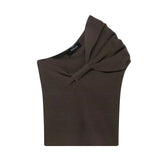 Fongt Women's Knitted Top 2025 Spring Sexy Shoulder Folded Body Short Vest