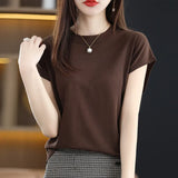 Fongt T-Shirt Round Collar Bottom Top 2025 New Solid Color Loose T Ice Knitted Shirt Casual