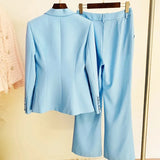 QUALITY Newest 2023 Designer Runway Suit Set Career Women's Slim Fitting Single Button Blazer Flare Pants