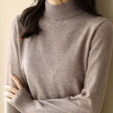 Loose Solid Color Screw Thread Sweaters Commute All-match Half High Collar Autumn Winter Thick Long Sleeve Knitted Jumpers-Outfit