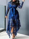 Fongt New Women's Lace Lace Hollow Long Sleeve Tie 5 Color Irregular
