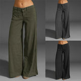 Fongt Women's Trousers Spliced Thin Multi-Pocket Broad-Legged Ladies Trousers