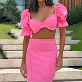 Fongt 2023 New Fashion Solid Color Sexy Strapless Top Skirt Suit-Outfit
