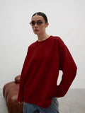 Fongt Fine Comb Cotton Solid Long-Sleeved T-Shirt Women Hot Loose Leisure Collar Top High Quality