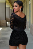 Popular Style Outer Single New Sexy Little V-Collar Engraved Empty Lace Jumpsuit-Outfit